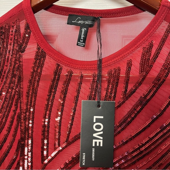 Love University Red Sequin Long Sleeve Bodysuit size Medium - Picture 5 of 9